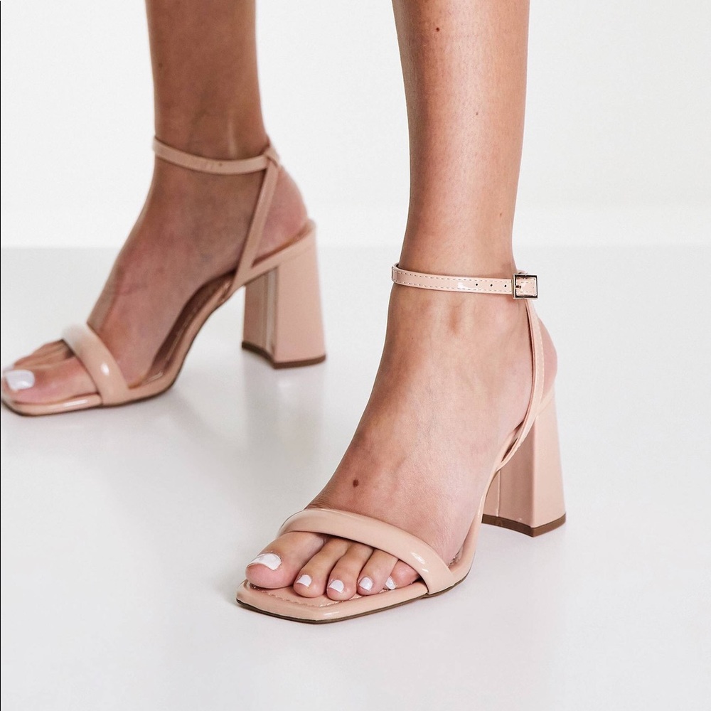 ASOS DESIGN Hilton barely there block heeled sandals in beige